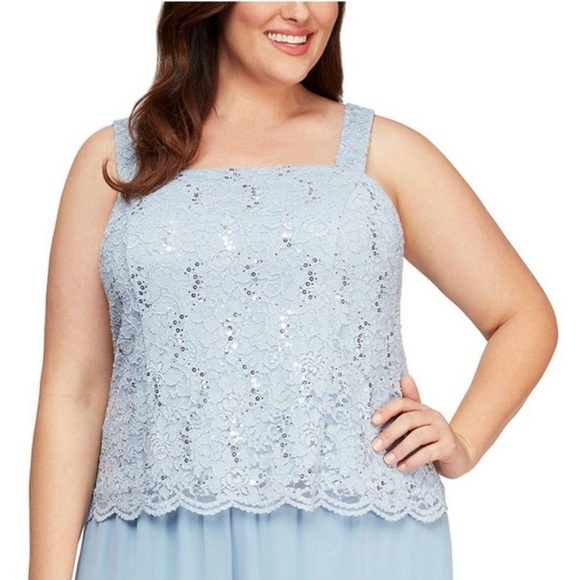 NWT ALEX EVENINGS Lace‎ Sleeveless Square Neck Top Top in Hydrangea [SZ 2X ] - Picture 2 of 14
